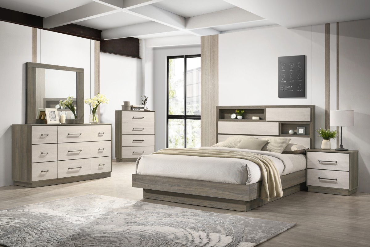 QUEEN 8-PIECE BEDROOM SET - NATURAL/WHITE WASH 