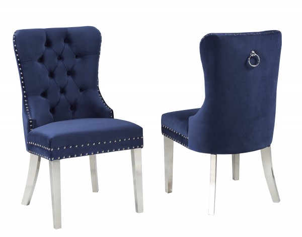 DINING CHAIR, SET OF 2, NAVY W/CHROME LEGS