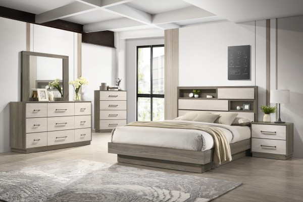 QUEEN 8-PC BEDROOM SET - NATURAL/WHITE WASH 
